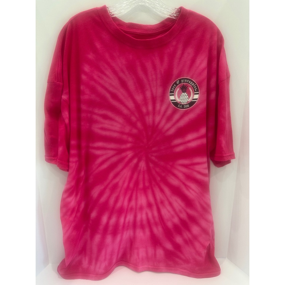 Love & Pineapples Pink Tie Dye Graphic T-Shirt Tropical XL Short Sleeve Tee